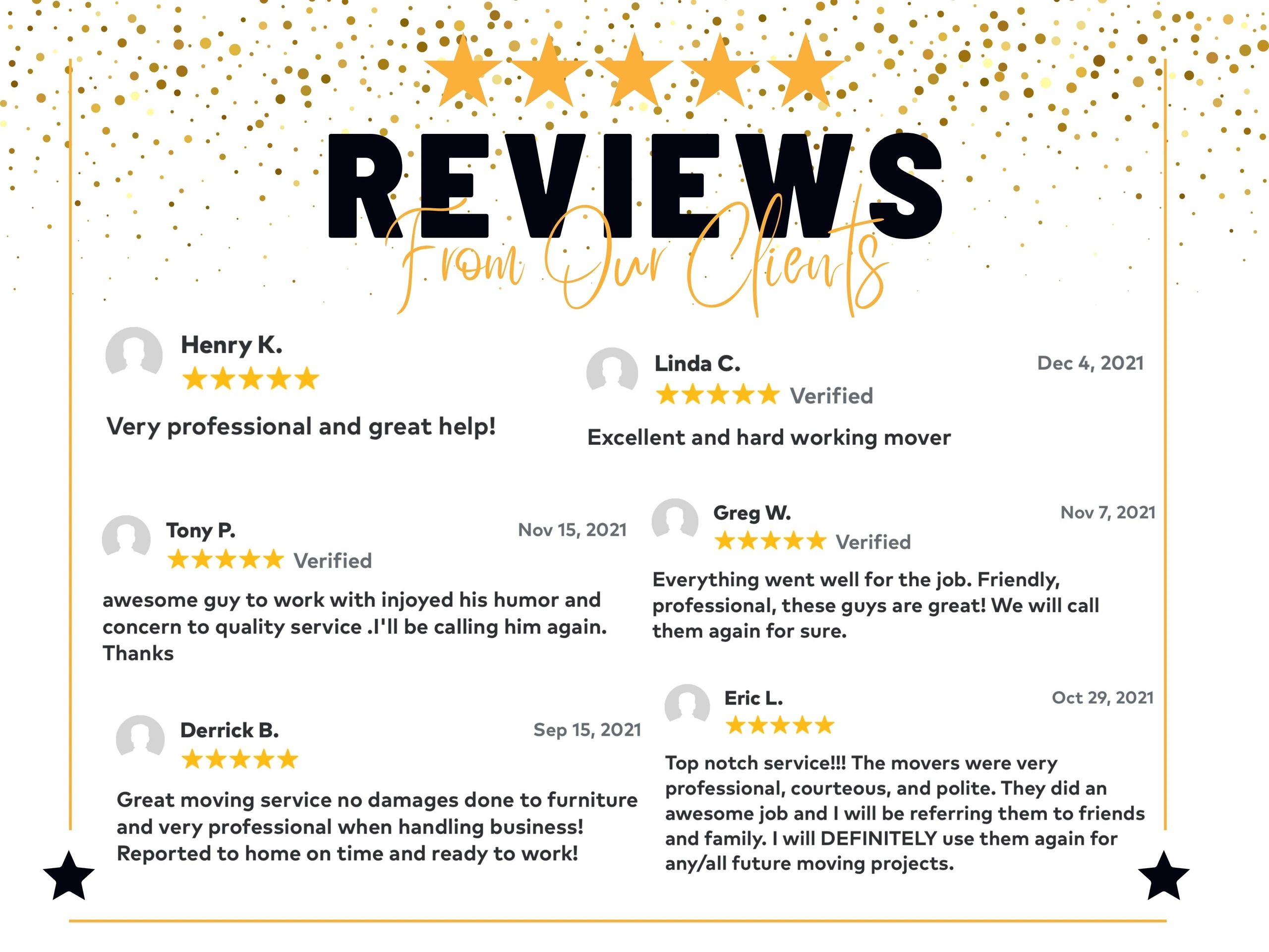 Customer reviews from Easy Movers clients